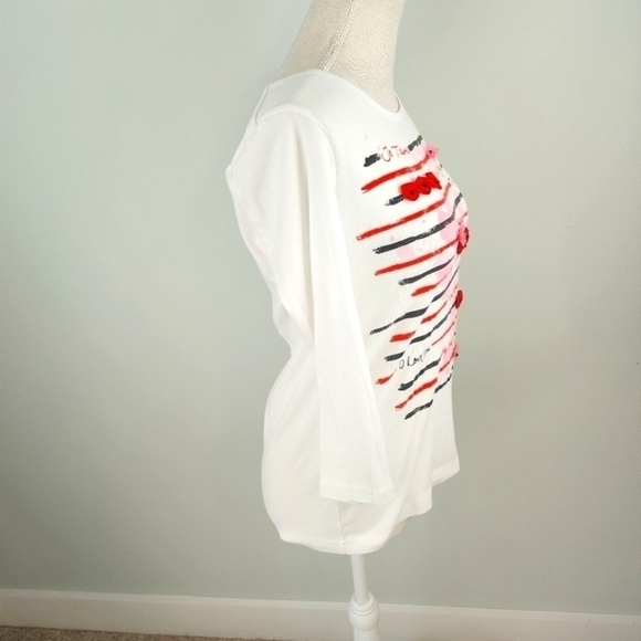 Rebecca Malone Three Quarter Sleeve Cotton Blend I Love You Top Size Small - Picture 5 of 8